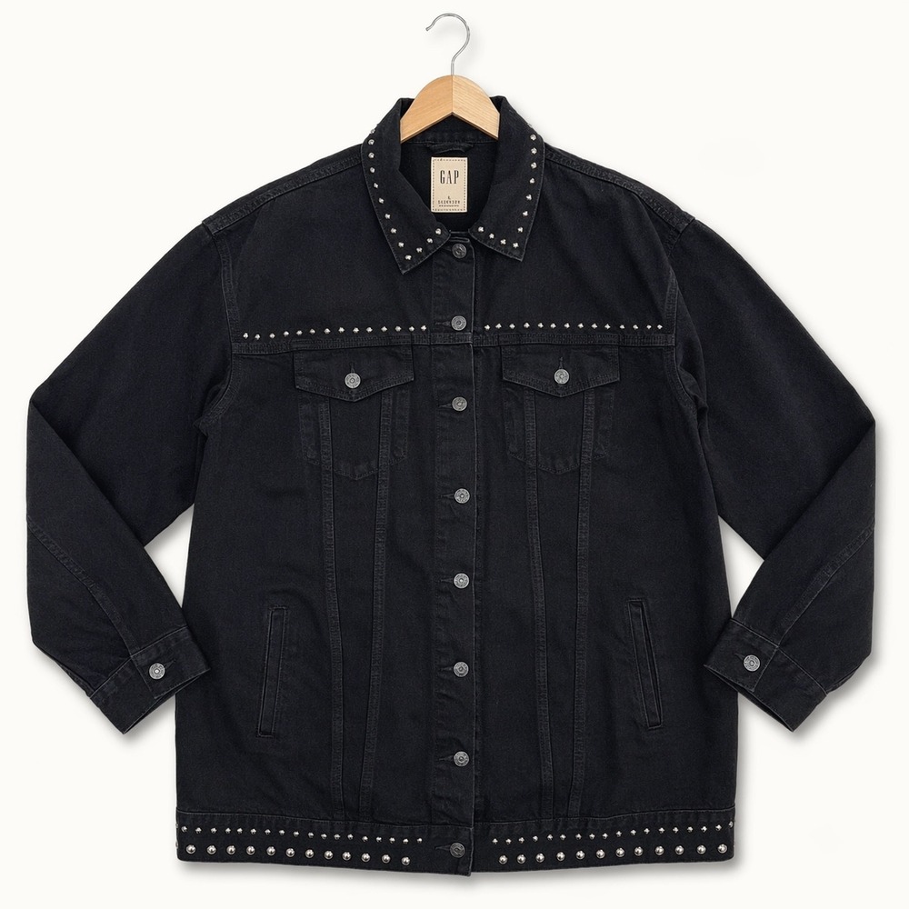 NWT GAP Black Studded Denim Jean Jacket